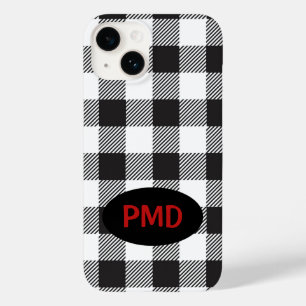 White Black Buffalo Plaid Monogram Personalized Case-Mate iPhone 14 Case