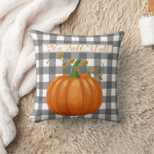 White Black Buffalo Plaid Pattern Pumpkin  Throw Pillow