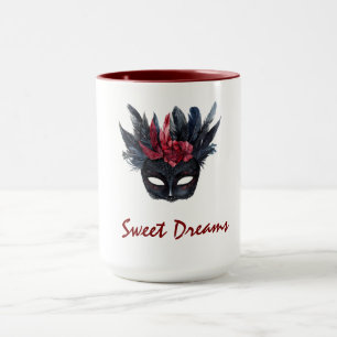 White Black Burgundy Red Feathers Mask Mug