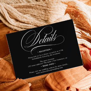 White black calligraphy chic details wedding enclosure card