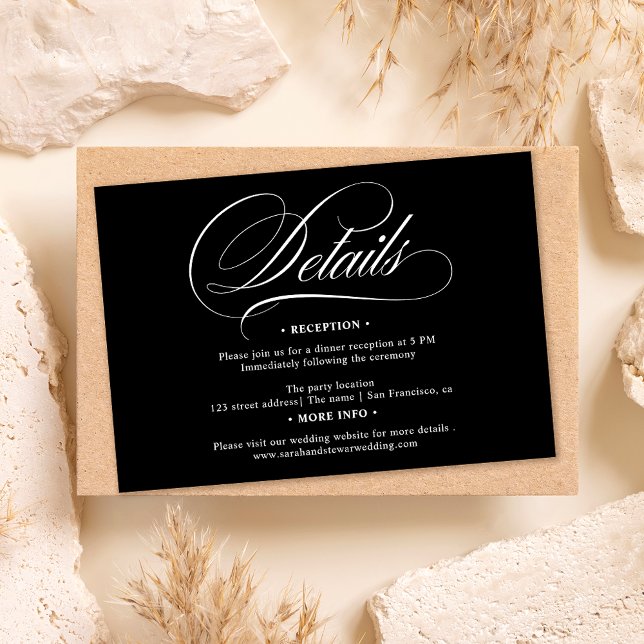 White black calligraphy chic details wedding invitation (White black calligraphy chic details wedding invitation)