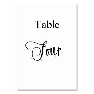 White Black calligraphy table four 4 elegant Number