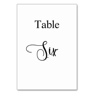 White black calligraphy table six 6 table number