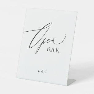 White Black Calligraphy Wedding Open Bar Pedestal Sign
