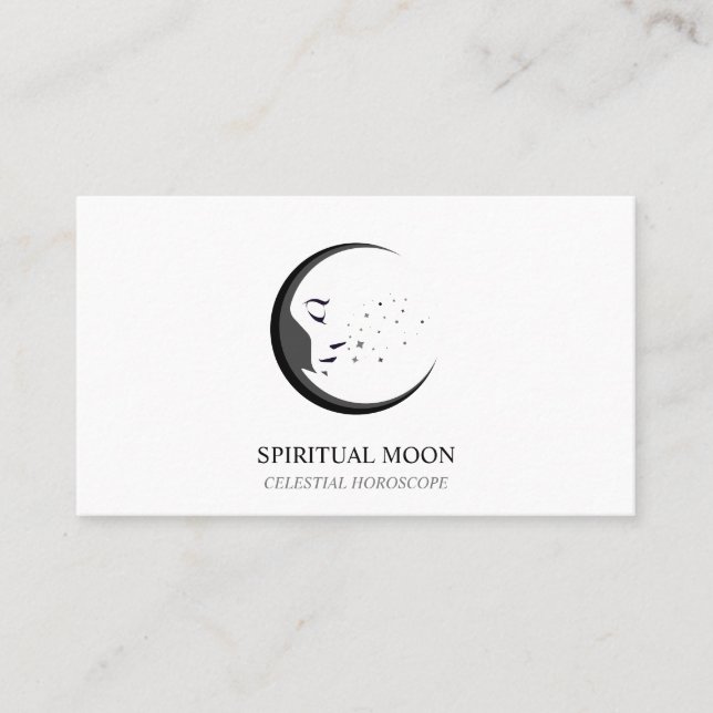 White Black Celestial Spiritual Moon Horoscope Business Card (Front)