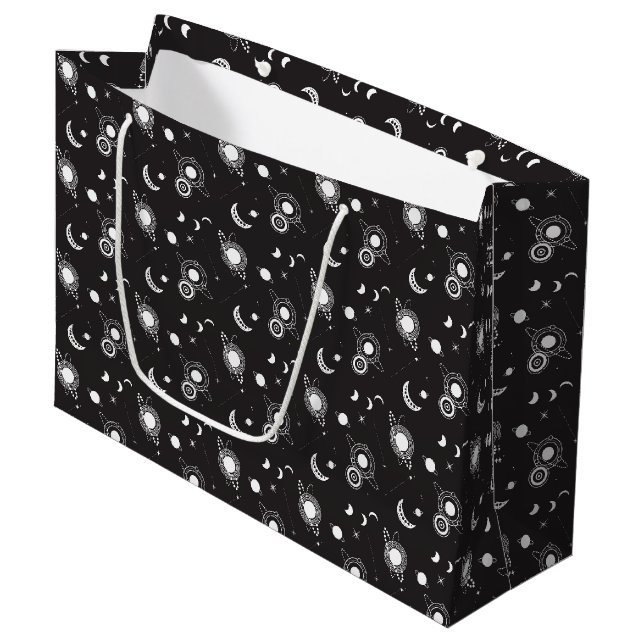 White black celestial sun moon galaxy pattern large gift bag (Front Angled)