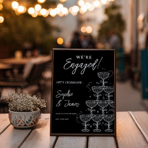 White Black Champagne Tower Engagement Welcome Poster