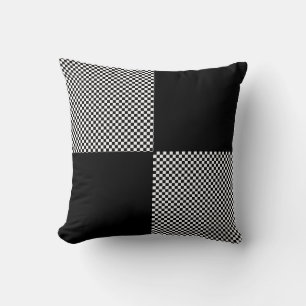 White & black chequered throw pillow