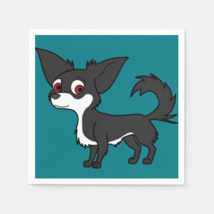 White & Black Chihuahua with Long Hair Napkin