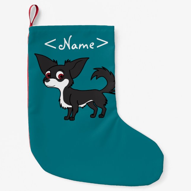 White & Black Chihuahua with Long Hair Small Christmas Stocking (Front)