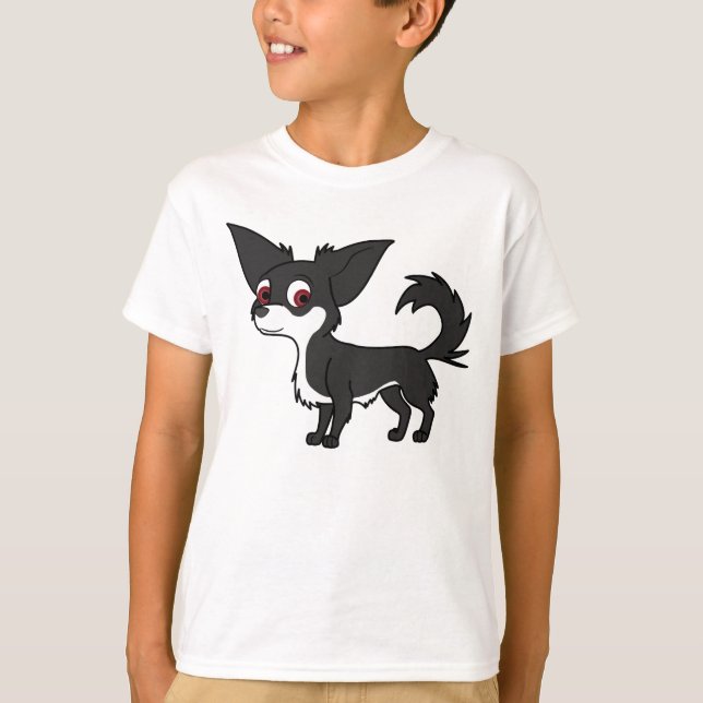 White & Black Chihuahua with Long Hair T-Shirt (Front)