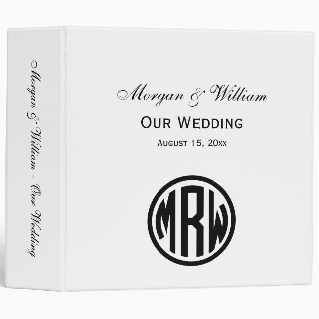 White Black Circle Monogram Font DIY BG Binder (Front/Spine)