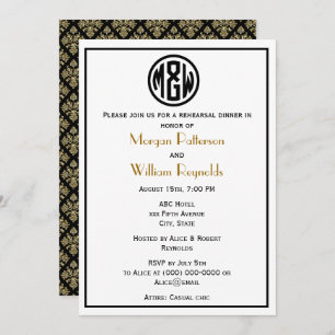 White Black Circle Monogram Font DIY BG Invitation