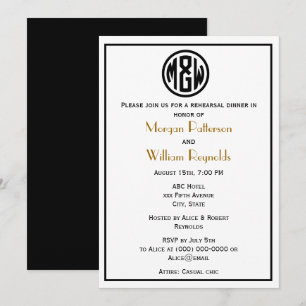 White Black Circle Monogram Font DIY BG Invitation