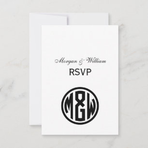 White Black Circle Monogram Font DIY BG RSVP Card