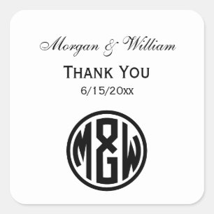 White Black Circle Monogram Font DIY BG Square Sticker