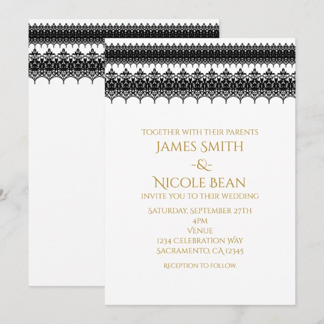 White & Black Classy Elegant Wedding Invitation (Front/Back)