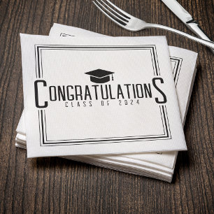 White & Black Congratulations Class Of Graduation Napkin