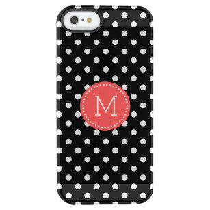 White Black & Coral Red Polka Dots Pattern Clear iPhone SE/5/5s Case