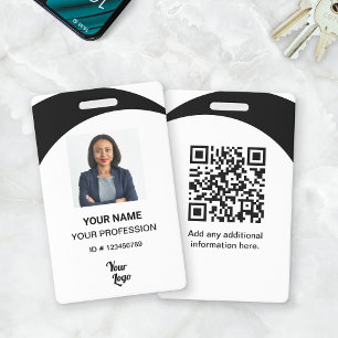 White/Black Corporate Employee Photo ID, QR Code Badge