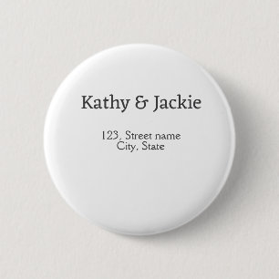 White black couple name address city state simple  2 inch round button