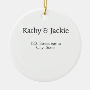 White black couple name address city state simple  ceramic ornament