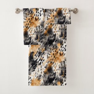 White Black Cream Leopard Animal  Bath Towel Set