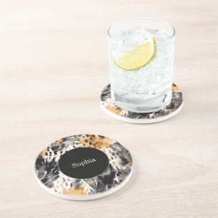 White Black Cream Leopard Animal   Coaster