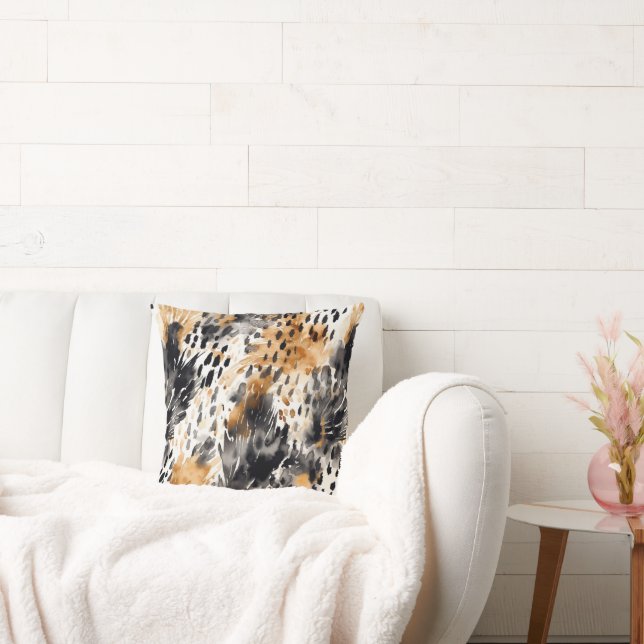 White Black Cream Leopard Animal  Throw Pillow (Couch)