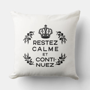 white black crest French Keep Calm and Carry On Throw Pillow