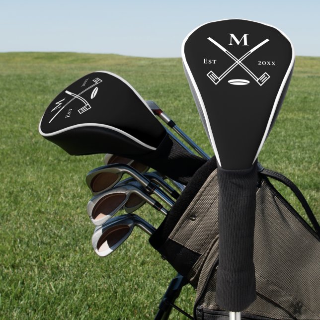 White + Black Custom Monogram Golf Club Head Cover (Creator Uploaded)