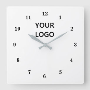White Black - Customizable - Add Your Logo /Colour Square Wall Clock