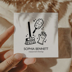 White Black Cute Cleaning Tools Custom Square Business Card