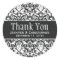 White & Black Damask Round Wedding Labels
