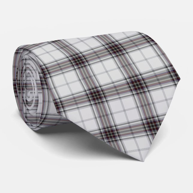White Black Dark Red Tartan Plaid Tie (Rolled)