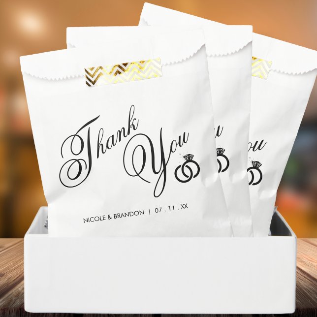 White & Black Diamond Ring Wedding Thank You Favour Bag (White & Black Diamond Ring Wedding Thank You Favor Bag)