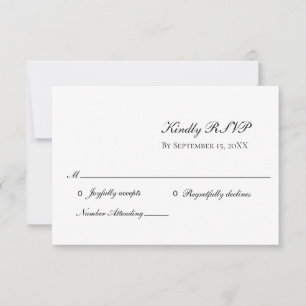 White Black Elegant Formal Traditional Wedding RSV RSVP Card