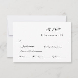 White Black Elegant Formal Traditional Wedding RSVP Card