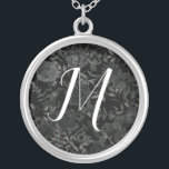 White Black Elegant Monogram Rose Gothic Wedding Silver Plated Necklace<br><div class="desc">Our black and white elegant floral monogrammed rose gothic wedding necklace bridesmaid gifts are made to match our Gothic Black Rose Wedding Collection. Dark black and bright white contrast with an abundance of dark floral motifs, and a single letter monogram. Script font paired with serif font, lends to an artistic...</div>