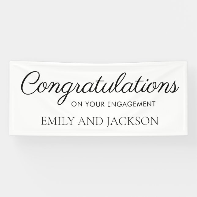 White Black Elegant Script Engagement Banner (Horizontal)