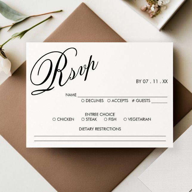 White & Black Elegant Script Wedding RSVP (White & Black Elegant Script Wedding RSVP)