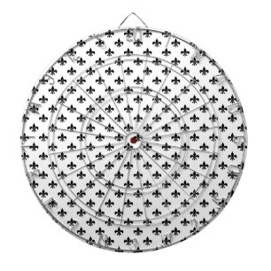 White Black Fleur De Lis Delicate Mardi Gras Dartboard