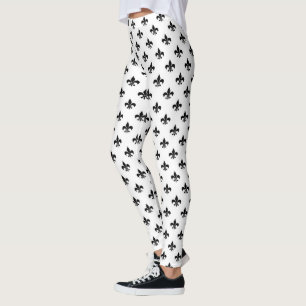 White Black Fleur De Lis Delicate Mardi Gras Leggings