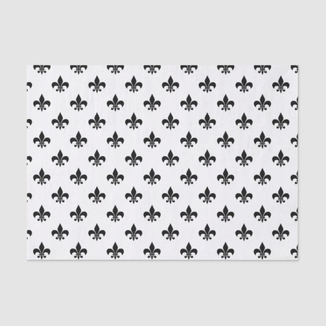 White Black Fleur De Lis Delicate Mardi Gras Tissue Paper (Front)