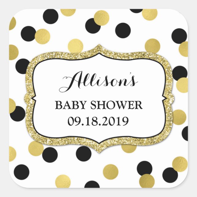 White Black Gold Confetti Baby Shower Favour Tag (Front)