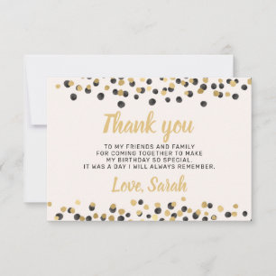 White Black Gold Confetti Birthday Thank You Card
