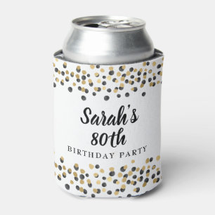 White Black Gold Confetti Glitter 80th Birthday Can Cooler
