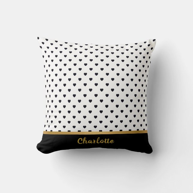 WHITE BLACK GOLD HEART PATTERN CUSHION (Front)
