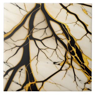 White Black Gold Marble Ceramic Tile