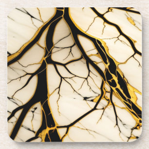 White Black Gold Marble Ceramic Tile Coaster